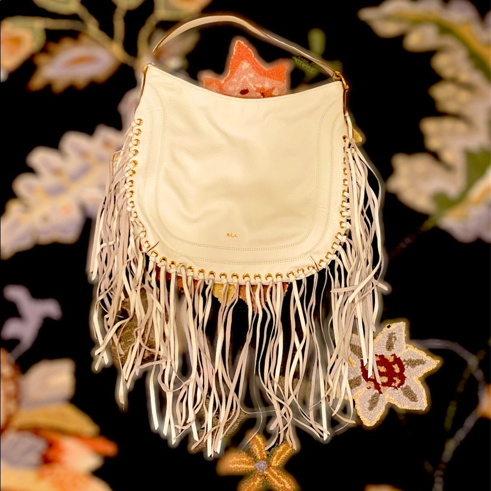 Fringe White Leather Purse